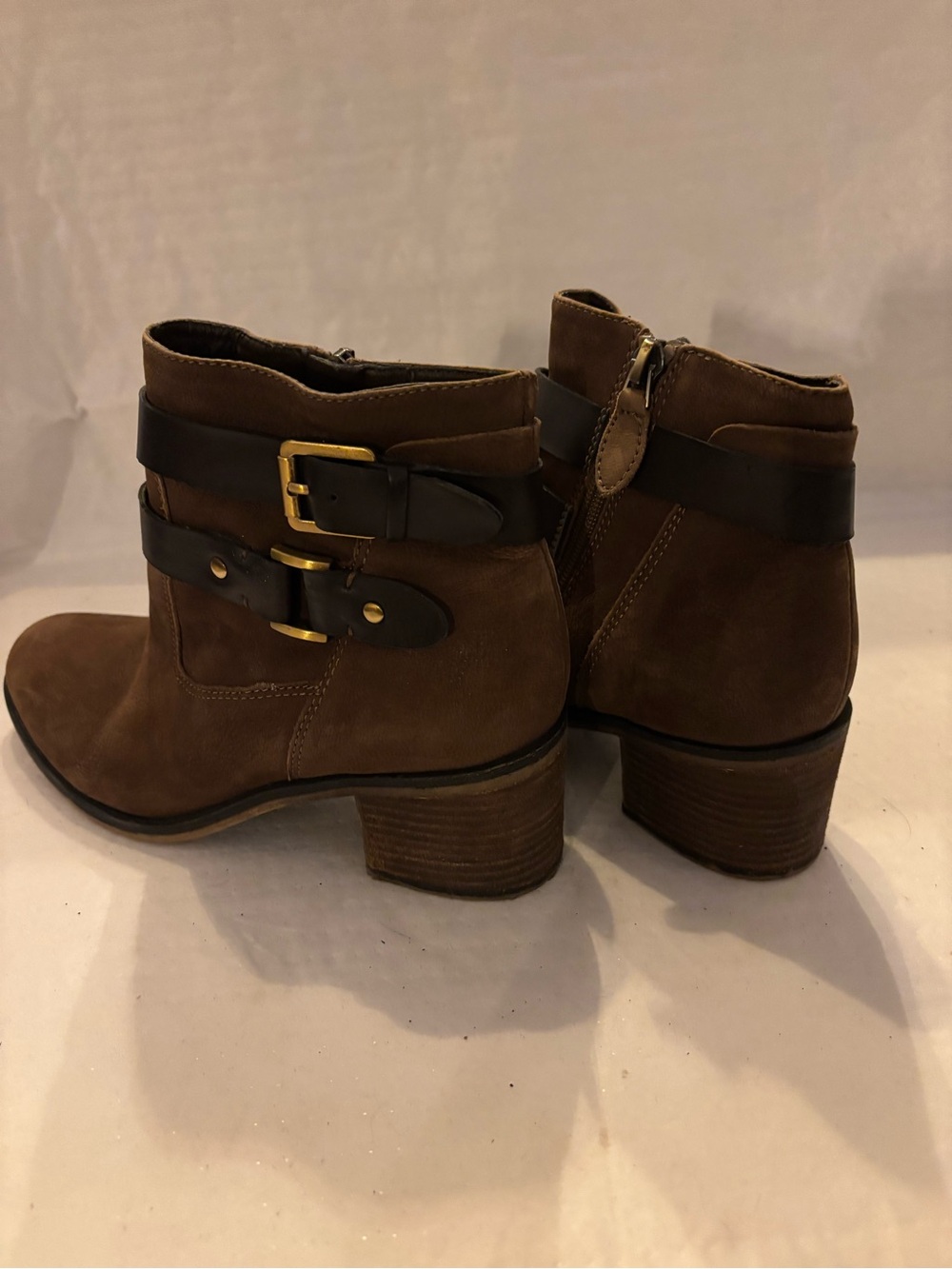 Franco Sarto Brown Ankle Boots with Black Strap Accents - Picture 3 of 6